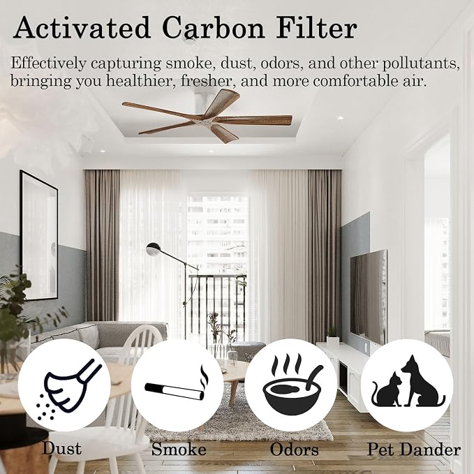 15 Pcs Ceiling Fan Filters for Blades, Easy-Stick Activated Coconut Shell