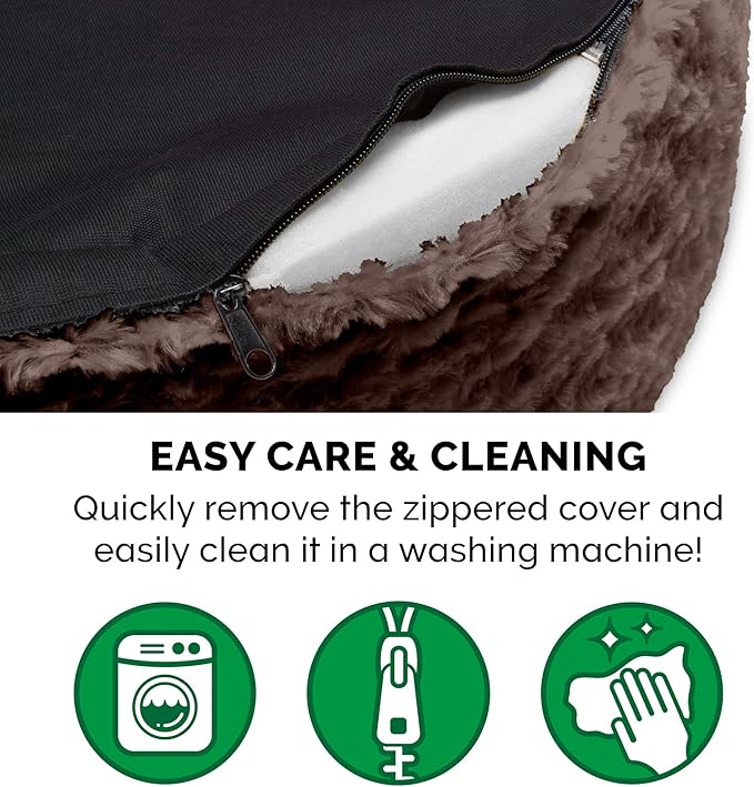 Furhaven Dog Bed for Small Dogs w/ Removable Washable Cover & Pillow Cushion Insert, For Dogs Up to 12 lbs - Ultra Plush Faux Fur Oval Lounger - Chocolate, Small