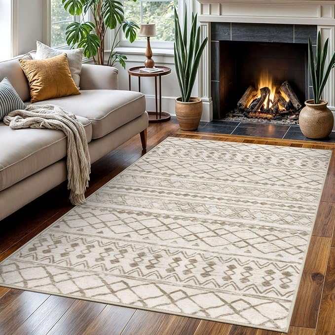 KUTA Area Rug 4x6 Boho, Moroccan Washable Rugs