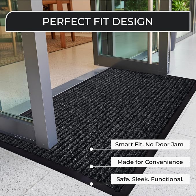 Commercial Door Mat 3'x6' Black, Heavy Duty Industrial Floor Mat