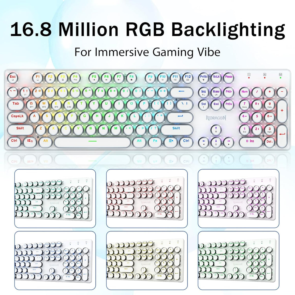 Redragon K710 Wireless Typewriter Mechanical Gaming Keyboard, White