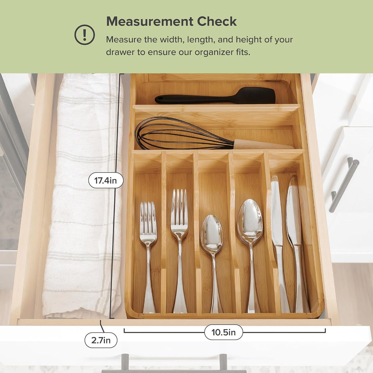 KitchenEdge Silverware & Utensil Organizer, Fixed 10.5 in, Bamboo