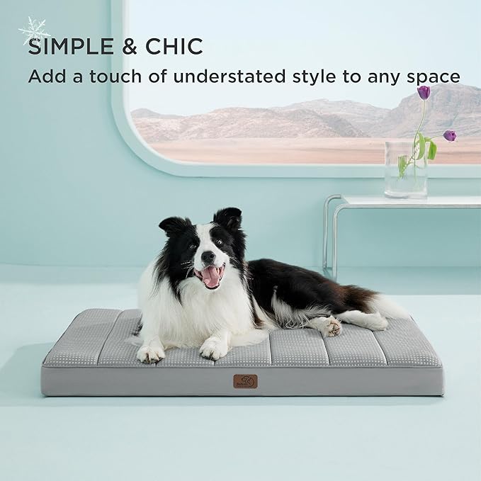 Bedsure Cooling Dog Bed Large Sized Dog - Large Comfy Flat Puppy Beds with Removable Washable Cover, Orthopedic Egg Crate Foam Pet Mat, Suitable for Pet Up to 50 lbs