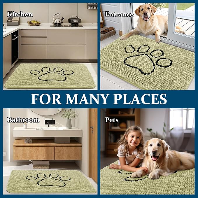 OLANLY Dog Door Mat for Muddy Paws 36x24, Paw Print Design, Absorbs Moisture