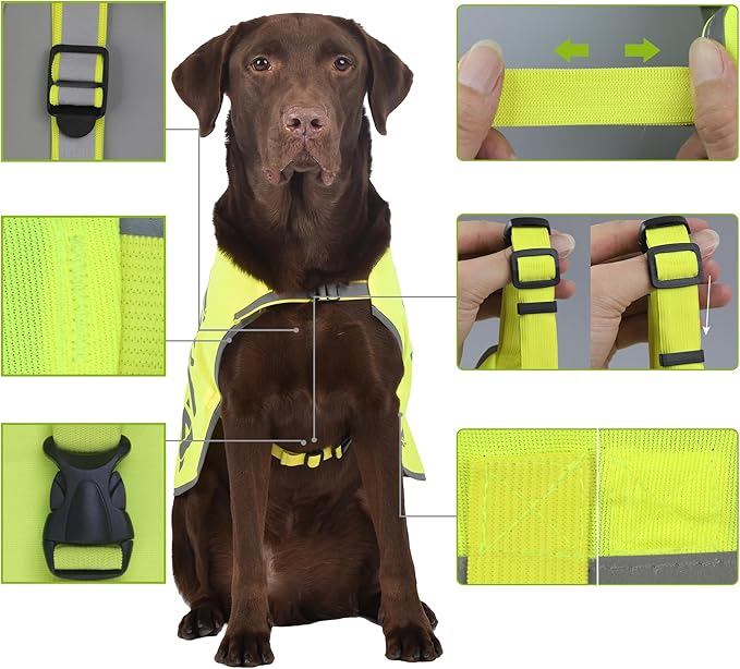 Customize Yellow Reflective Dog Vest for XSmall,High Visibility Dog Safety Vest Harness with Removable Bell Keep Safe from Hunting, Training & Cars Accidents