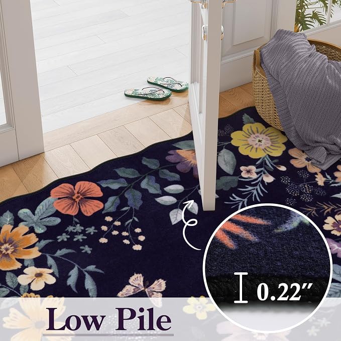 Lahome Floral Entryway Rug, 2X3 Washable Kitchen Rug Non-Slip, Ultra-Thin Soft