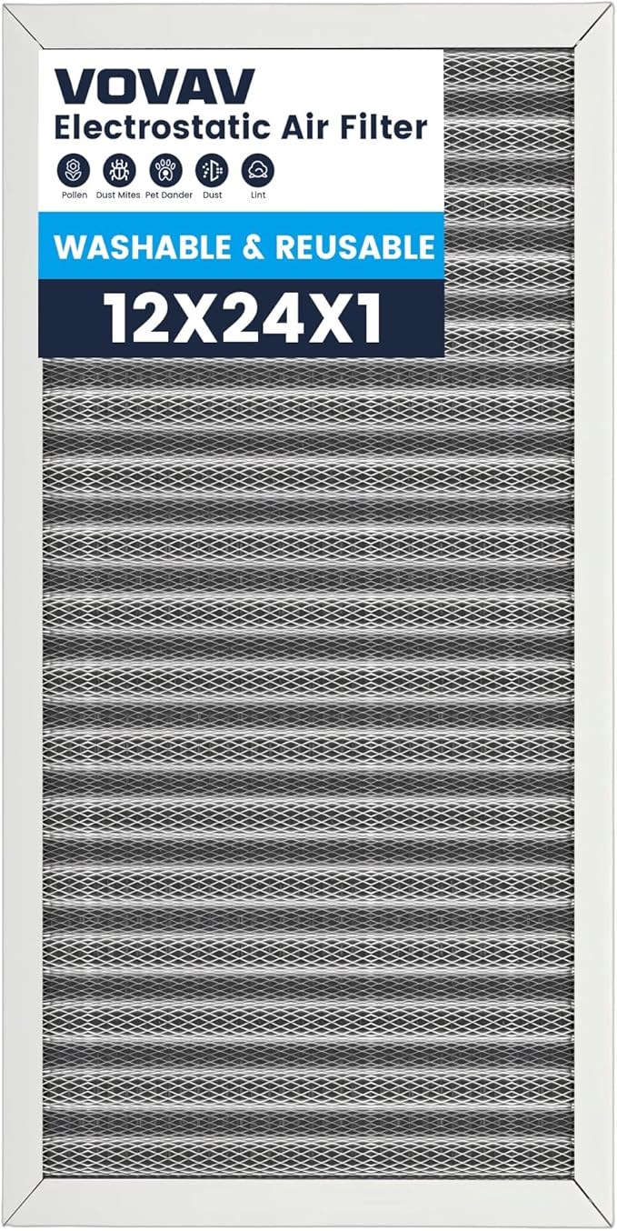 12x24x1 Air Filter-MERV 8, Washable & Reusable Electrostatic Air Filter