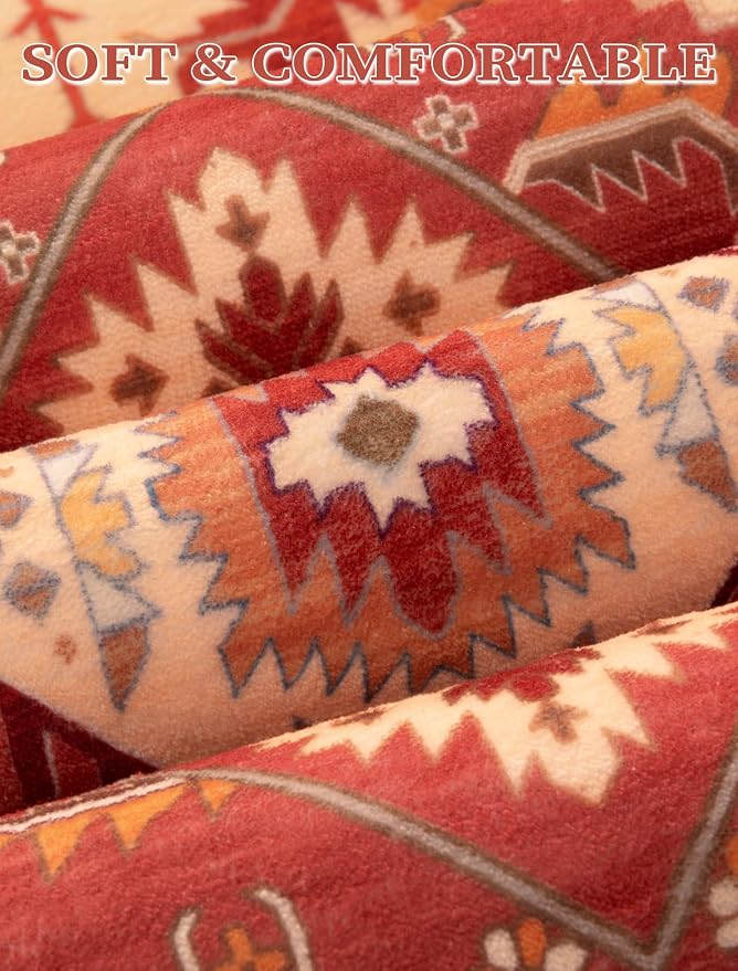 SERISSA Runner Rug for Hallways, Long Boho Rug Vintage Red Hallway Stair Ultra