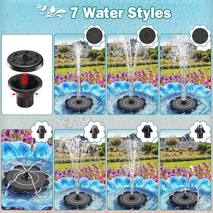 Yzert Solar Fountain Flower Shape-No Battery, Glass 3.5W Solar Water Fountain with 7 Nozzles & 4 Fixer Rods,Solar Fountain Pump for Bird Bath, Outdoor, Pool, Garden, Pond & Flower Pot