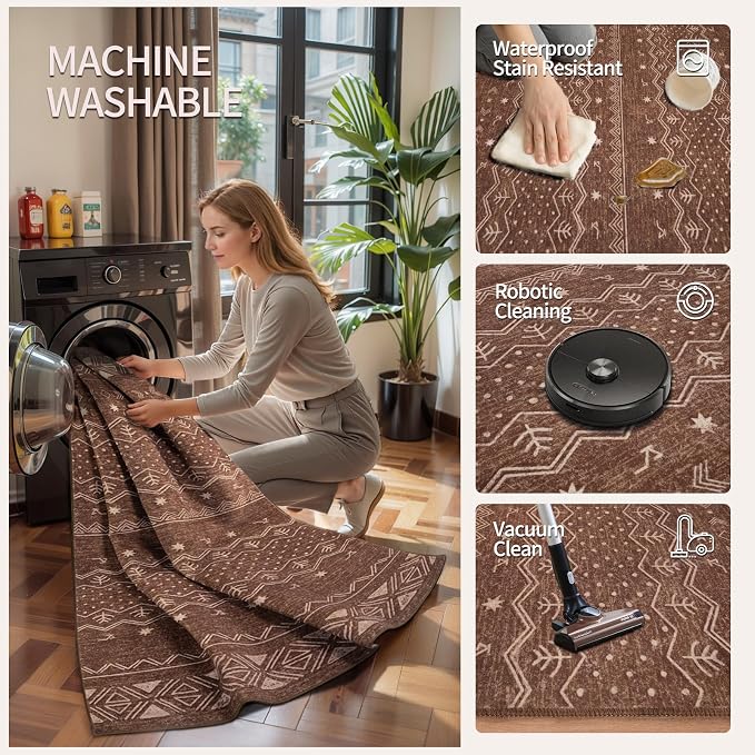 SERISSA 2x4 Rugs for Entryway, Washable Non-Slip Coffee Brown Small Runner Rug