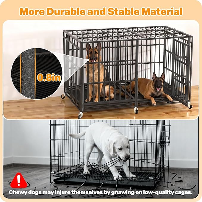 78 Inch Heavy Duty Dog Crate, Indestructible Escape-Proof Dog Kennel for High Anxiety Large Dogs, Strong Metal Pet Cage with Double Doors, Lockable Wheels & Removable Tray, XL XXL XXXL