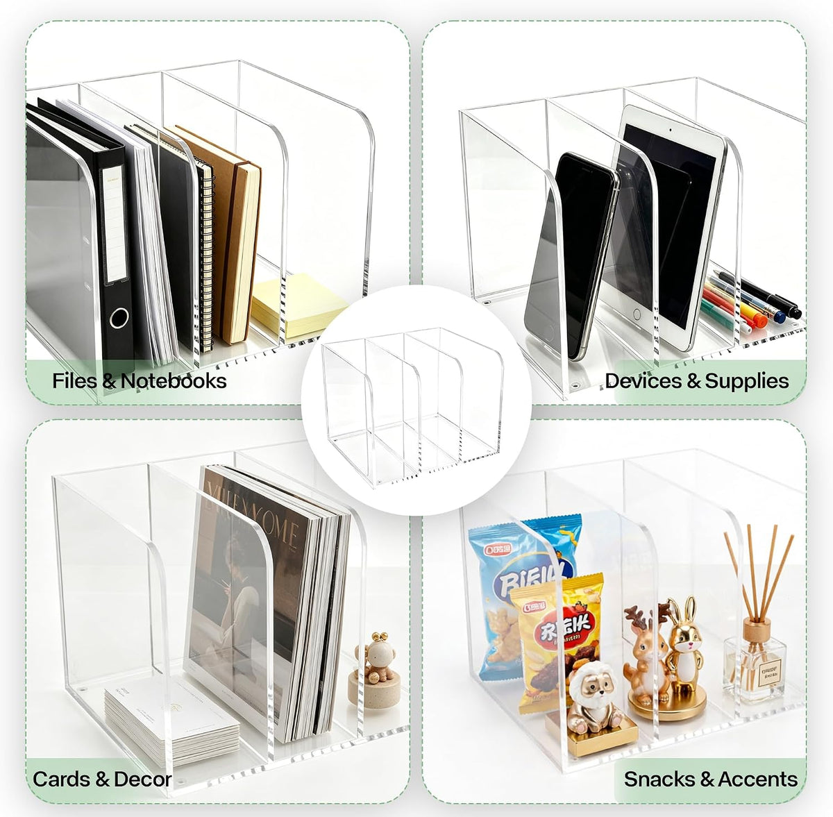 Lovemolly 3-Slot Clear Acrylic Magazine File Holder – Wide Vertical Desk Organizer for Books, Binders & Tablets, 5mm Thick, 7.48 x 8.97 x 6.69 in