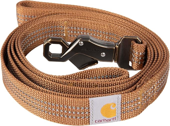 Carhartt Dual Handle Dog Leash, Durable Nylon Webbing Fabric W/Secure Metal Trigger Claw Clasp, Carhartt Brown, Large