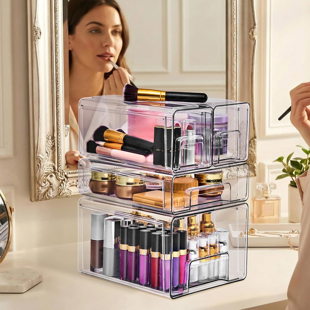 Sorbus Clear Stackable Storage Drawers (1 Large + 1 Medium + 2 Small)