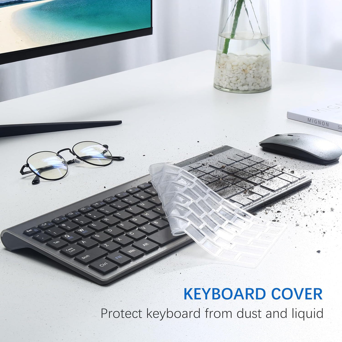 Wireless Keyboard and Mouse Ultra Slim Combo with Dual System - Gray Black