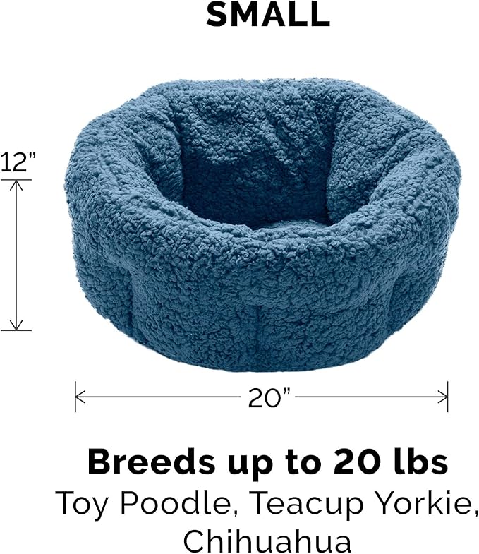 Furhaven 20" Round Self-Warming Pet Bed for Indoor Cats & Small Dogs, 100% Washable, For Pets Up to 20 lbs - Hi Lo Snuggle Terry Cuddler - Lake Blue, Small