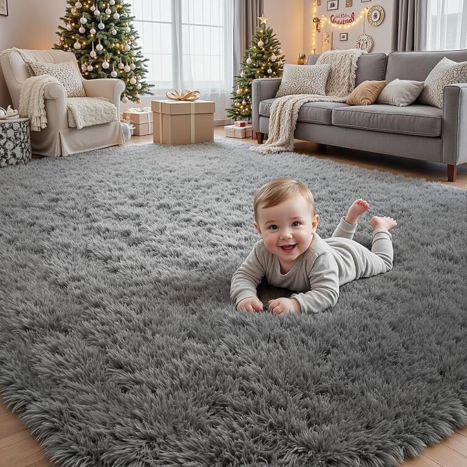 4x6 Area Rugs for Living Room Rug: Soft Fluffy Shag Light Gray Rugs for Bedroom
