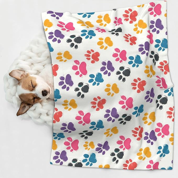 Colorful Paws Blanket for Pet - Dog Throw Blanket 23x16 Rainbow Couch Blankets for Puppy Dogs Cats