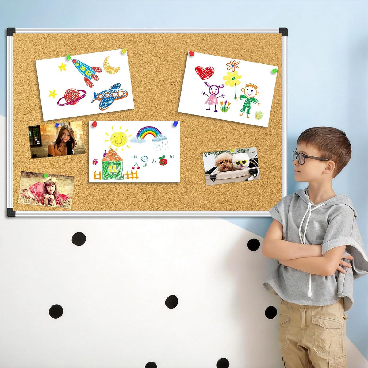 XBoard Cork Bulletin Board 36" x 24", Notice Board with Silver Aluminium Frame for Home School Office