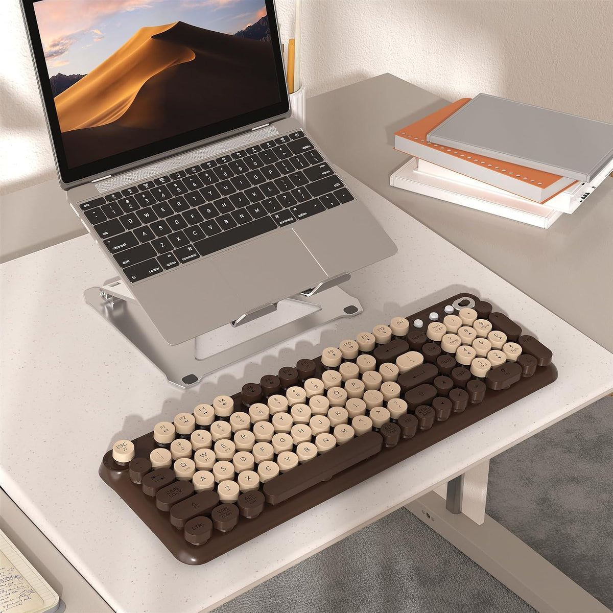 Wireless Bluetooth Keyboard, Full Size Retro Round Keycaps(Coffee)
