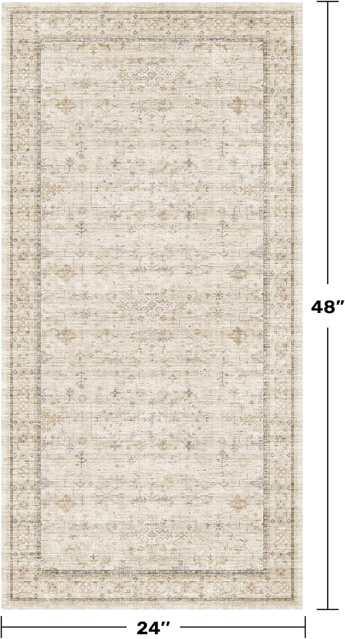 Washable 2x4 Beige Bathroom Rugs, Farmhouse Small Rugs
