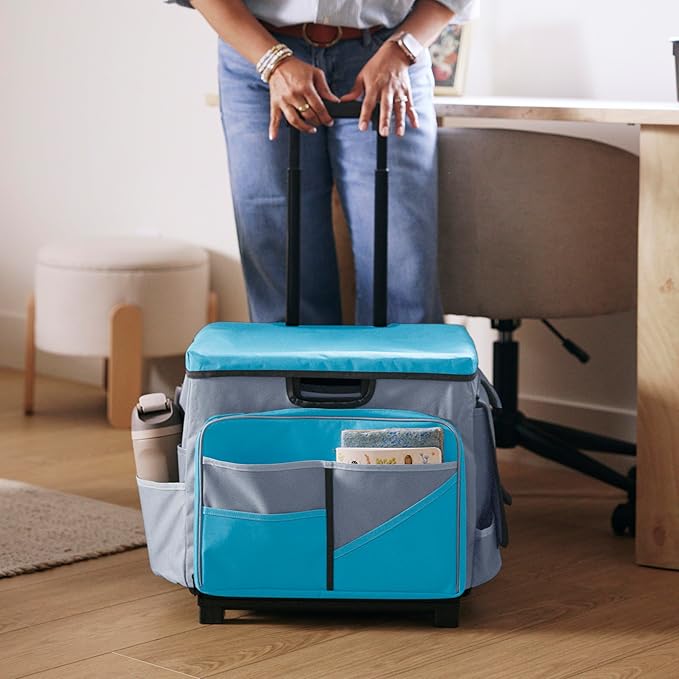 Mobile Utility Cart with Storage Organizer Bag, Rolling Cart, Turquoise/Grey