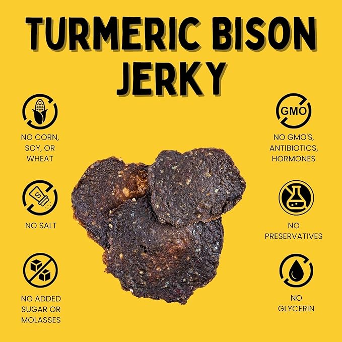 Winnie Lou Turmeric Bison Jerky Dog Treats – Limited Ingredient, Human Grade, Training Treats for Small, Medium & Large Dogs, USA Made, High Protein, Chews, Hypoallergenic, Sensative Stomach (1 Pack)