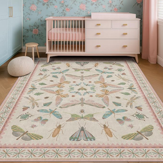 Hazo Haus Washable 5x8 Light Pink Rug