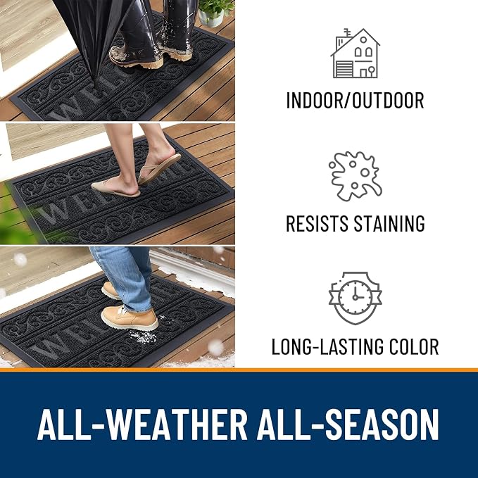 OLANLY Welcome Door Mat Indoor Outdoor Entrance, Heavy Duty Sturdy Front Door