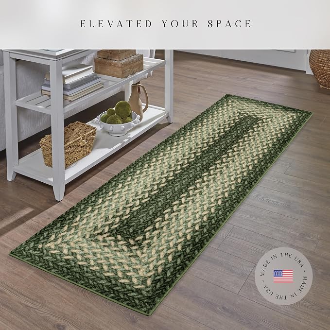 Maples Rugs Marion Bohemian Braided-Style Print Runner Rug – Made in USA –
