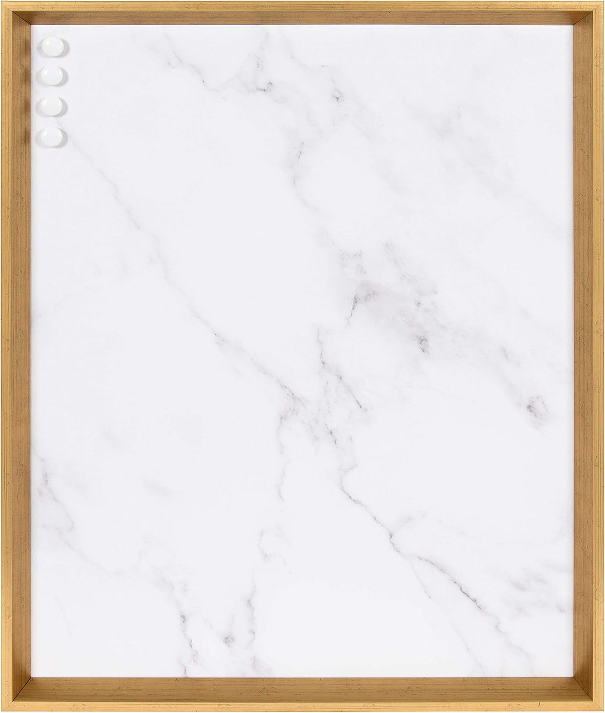 Kate and Laurel Calter Framed Decorative Magnetic Bulletin Board with Classic Glam Cararra Marble Design, 21.5x27.5, Gold