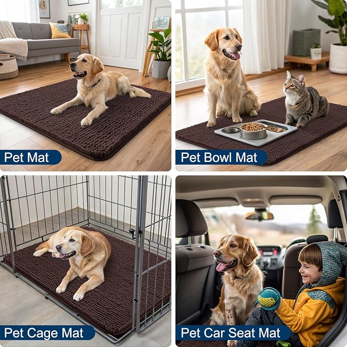 Smiry Dog Door Mat for Muddy Paws 34x21, Absorbent Dirt Trapper, Non-Slip