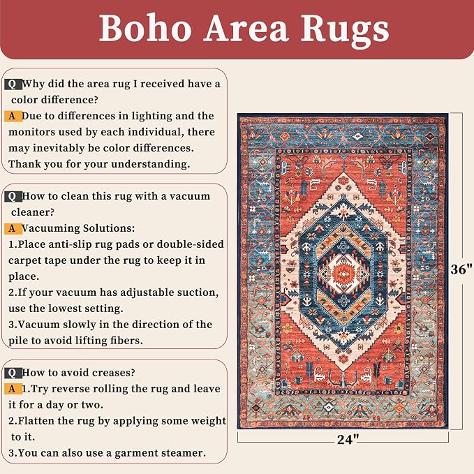 SERISSA Boho Rugs for Entryway, 2x3 Rust Entryway Rug Non-Slip Washable Small