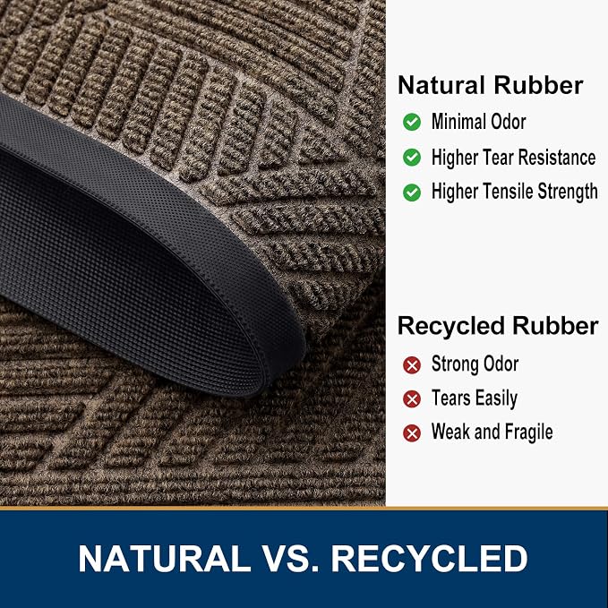 Smiry Front Door Mat Outside Entrance, Heavy Duty Sturdy Natural Rubber Doormat