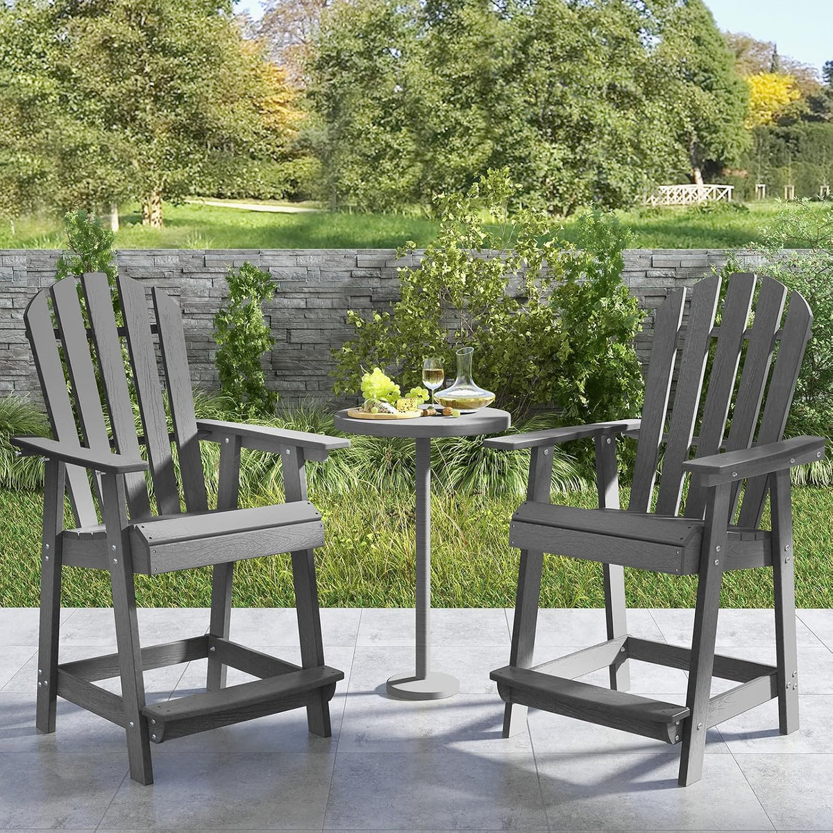 Tangkula Outdoor Bar Stool, HDPE Tall Adirondack Chair with Armrest & Footrest, Weather Resistant 47 Inch Counter Height Barstool Lifeguard Chair for Pool Deck Patio Garden, Balcony Chairs (1, Gray)