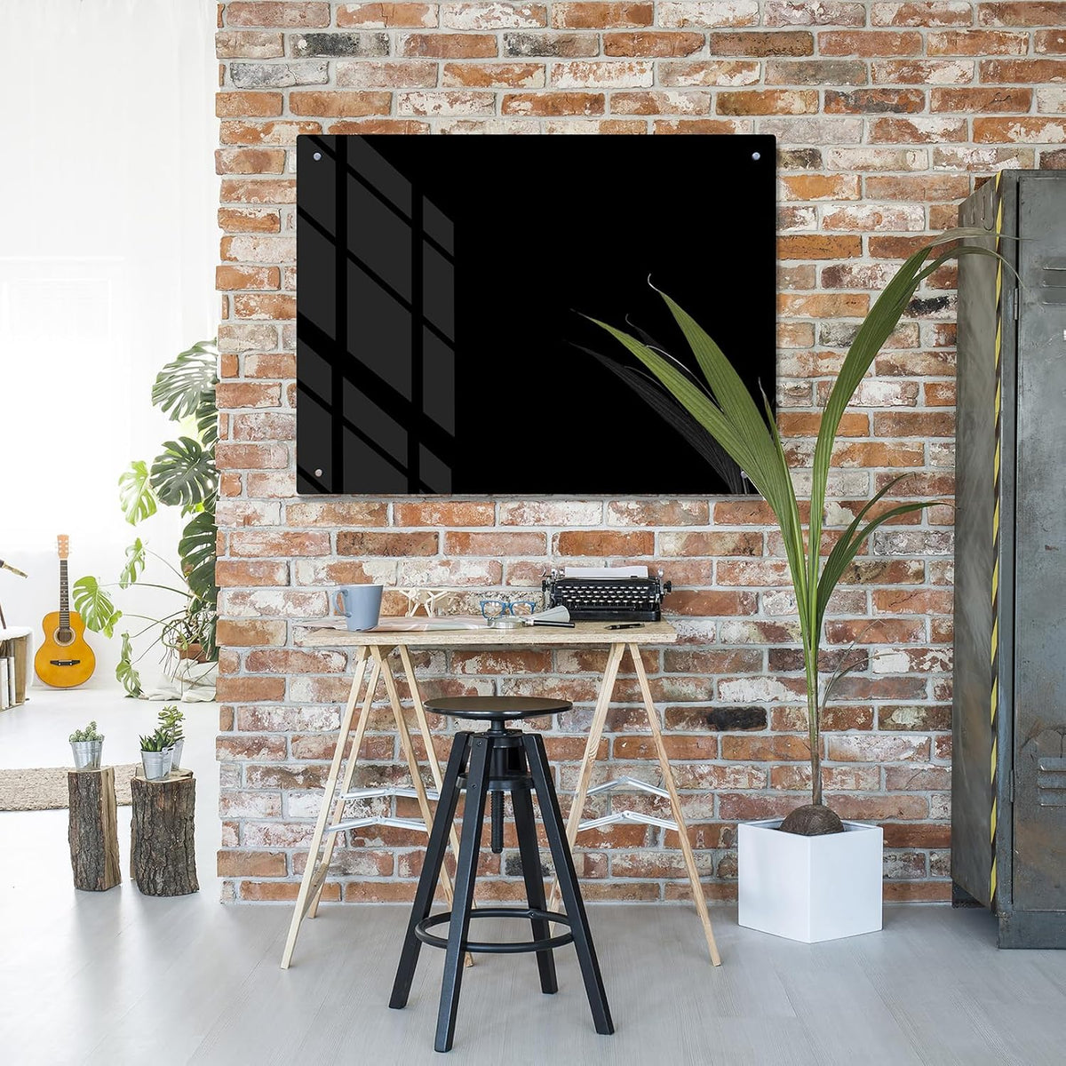 Magnetic Blackboard 48“ x 36” Black Glass Dry-Erase Board Wall-Mounted Frameless Whiteboard Bulletin Board Suitable for Offices, Schools, and Homes(Black)