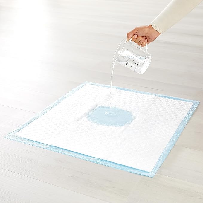 Amazon Basics Heavy Duty Dog and Puppy Pee Pads, Leak-Proof 5-Layer Super Absorbent, Quick-Dry Surface for Potty Training, Regular Size, 24x23", Blue & White, 50 Count