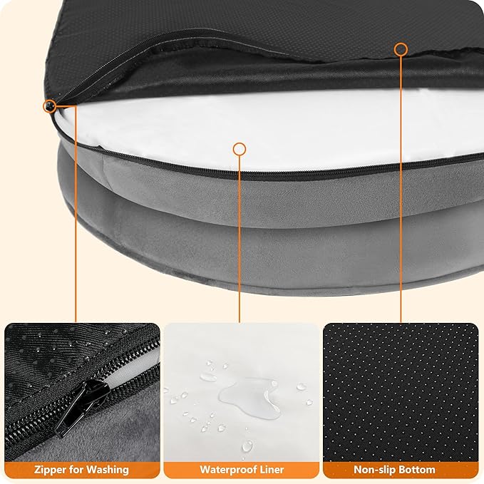 Dwanton Orthopedic Dog Bed for Medium Dogs with Gel Memory Foam, Waterproof Dog Sofa, Washable Pet Bed with Four Sided Bolster Cushion, Removable Cover & Non-Slip Bottom, 28", Dark Gray
