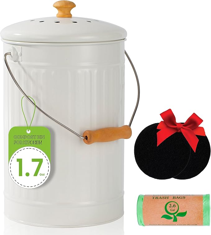 1.7 Gallon Kitchen Compost Bin, Indoor Countertop Compost Bin