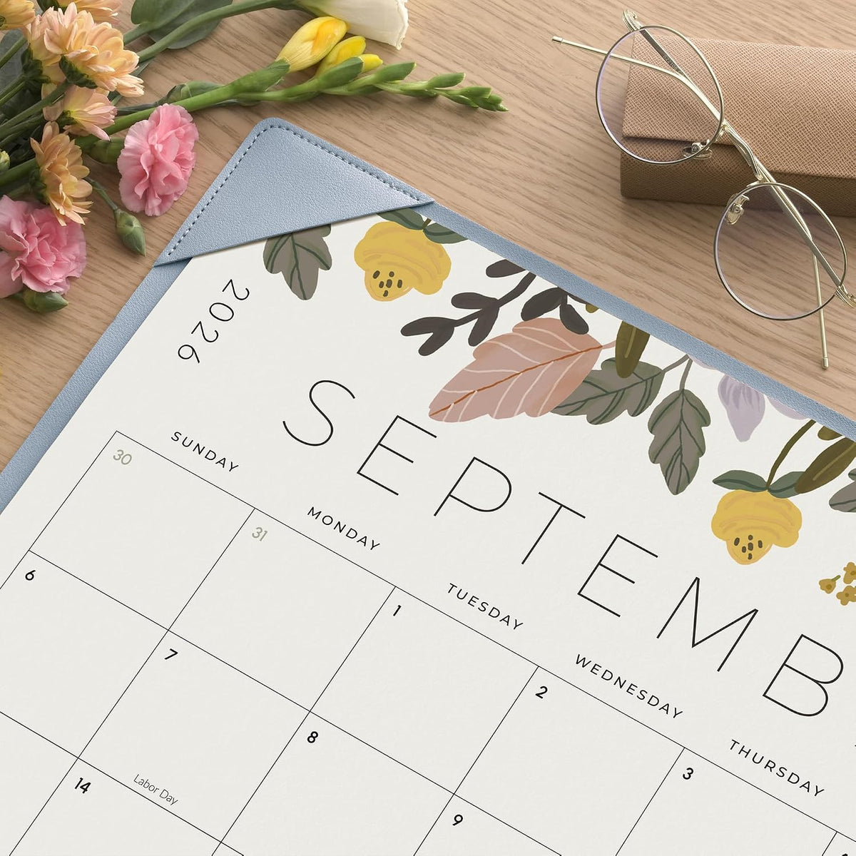 Desk Calendar 2027 with Desktop Mat, Cabbrix Large Desk Pad Calendar 22 x 17 Inch 18 Months Runs From January 2027 to June 2028, Floral Design Calendar 2027 for Home School and Office (Blue)