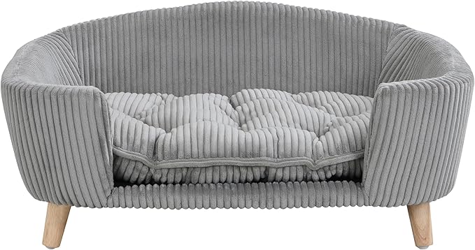 Dog Sofa Couch Bed for Small Dogs, Durable Corduroy Rectangle Pet Sofa with Soft Cushion, Modern Elegant Elevated Mini Dog Couch Bed with Backrest and Armrests, Gray