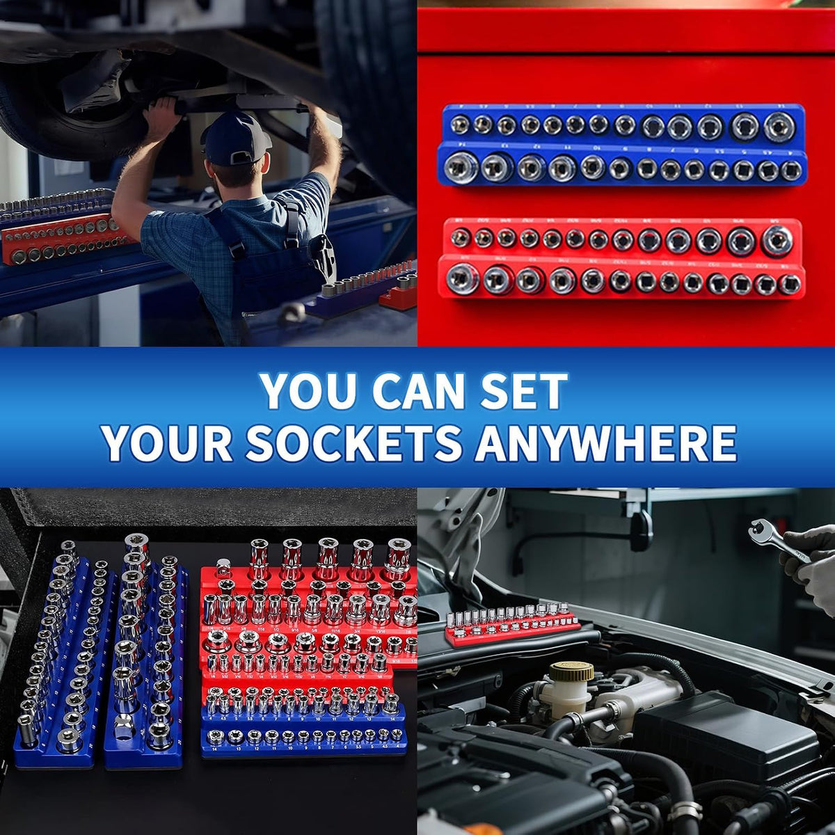 8-Piece Magnetic Socket and Wrench Organizer Set for Tool Box