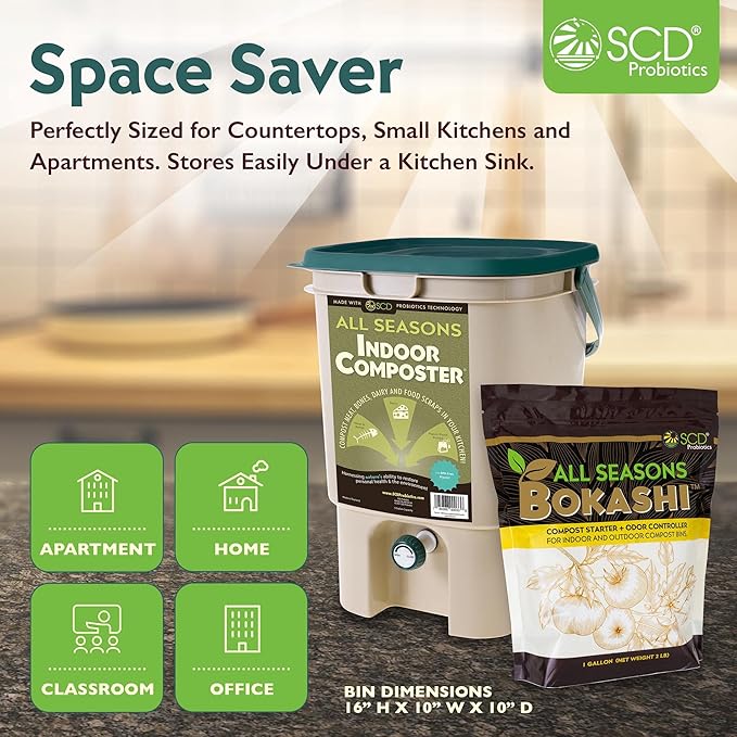 All Seasons Indoor Composter Starter Kit – 5 Gallon Tan Compost Bin