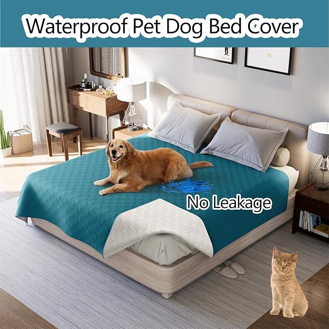 Dog Bed Cover Waterproof Microfiber Quilted Mattress Cover Pet Mat Silicon Non Slip 9 Size Furniture Protectors for Bed Sofa Couch (208 x 218 cm/82 x 86 in,Deep Blue)