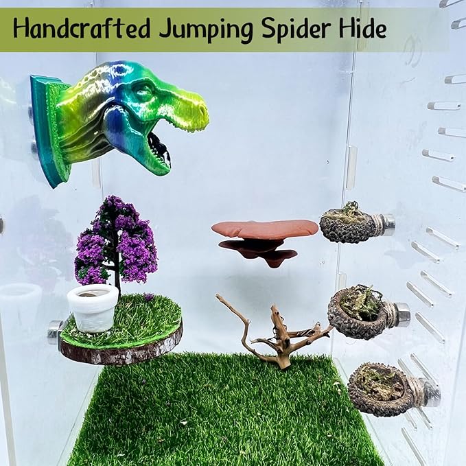 Jumping Spider Hide,3D Printed Dinosaur Head - A Fun Habitat for Jumping Spiders, Small Reptiles, and Small Pets, Suitable for Home Decor with Animal Enclosures (Mixed Color)