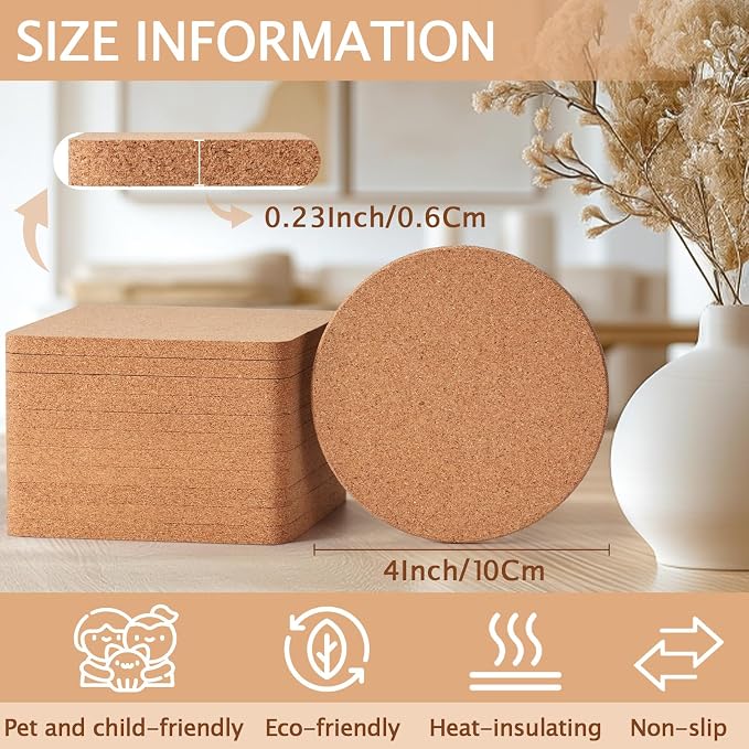 60 PCS Cork Coasters for Laser Engraving, Thick Absorbent Blank Coasters | 4