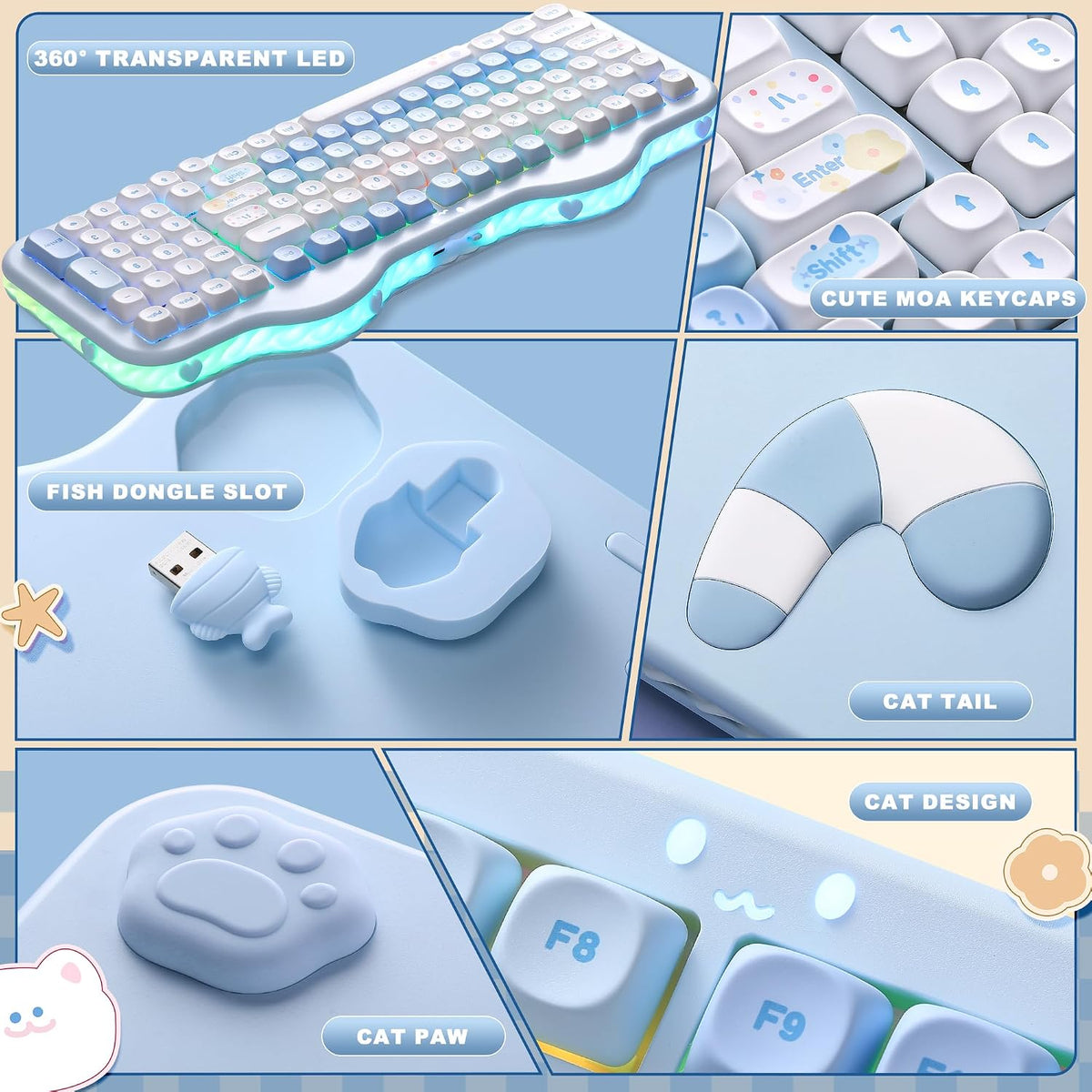 YUNZII C98 Cute Cake Wireless Mechanical Keyboard(Blue, Milk Switch)
