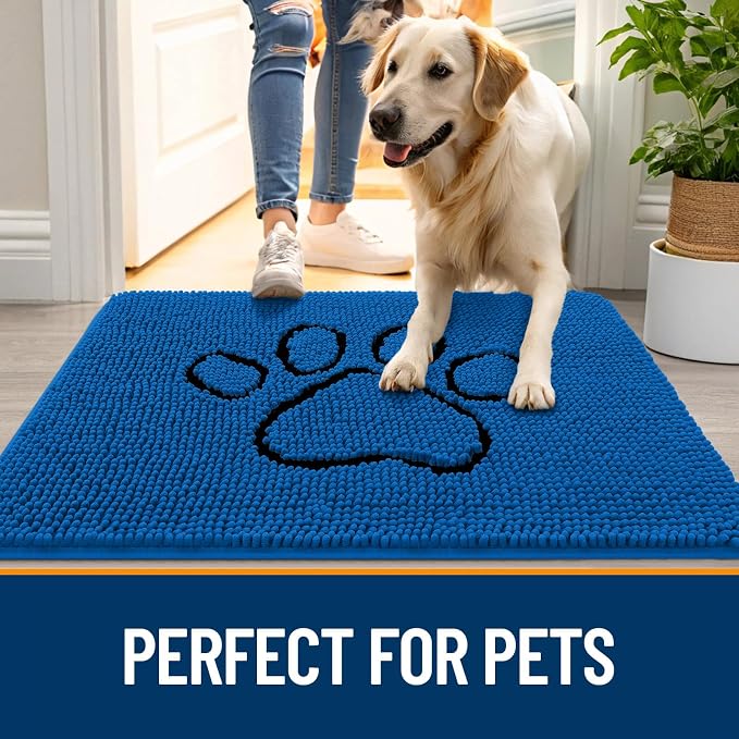 OLANLY Dog Door Mat for Muddy Paws 30x20, Paw Print Design, Absorbs Moisture
