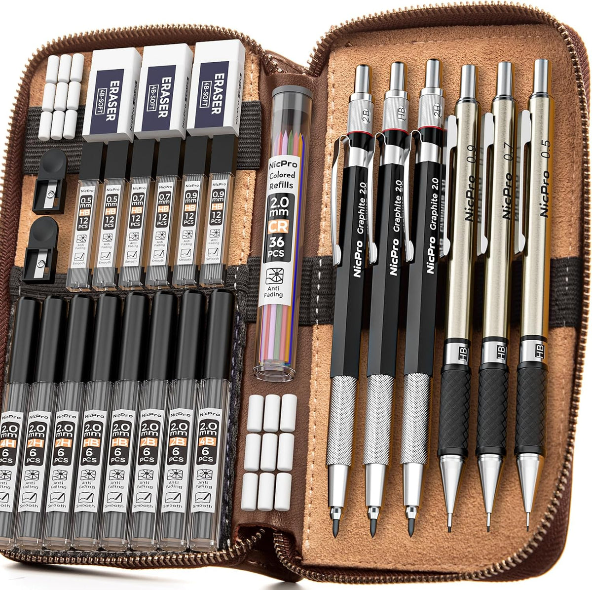 Nicpro 30PCS Art Mechanical Pencil Set in Leather Case