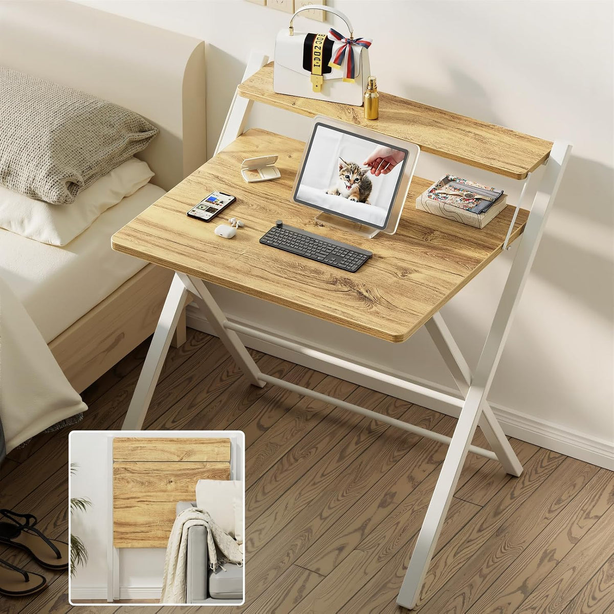 GreenForest Folding Desk No Assembly, Sturdy Computer Desk for Small Spaces